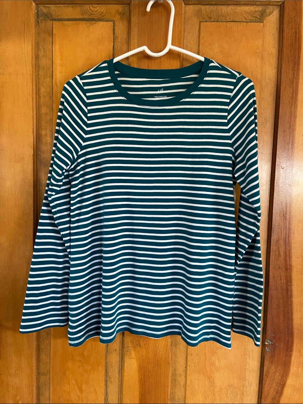 J. Jill Teal and White Striped Long-Sleeve Tee